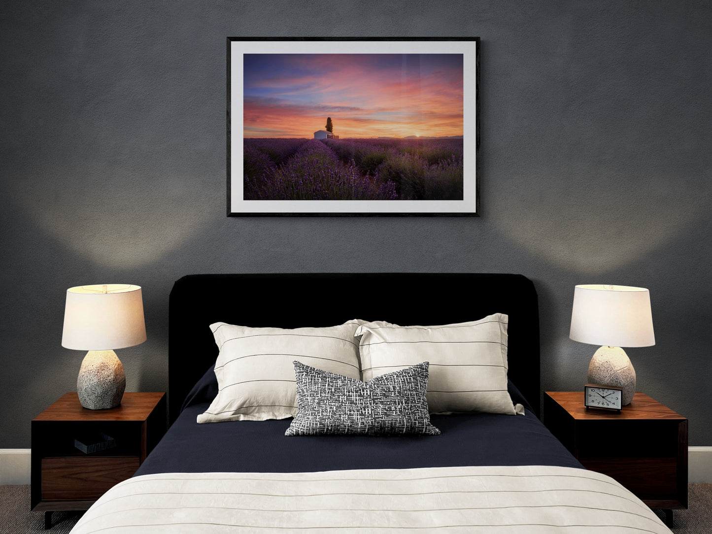 Image Title: A provencal cliche Photographer: Marcus Danz Location: Valensole, France Image description: In the French Provence a spectacular sunrise unfolds over Valensole‘s lush lavender fields. High quality Fine Art print up to 36 inch / around 90 centimeters on Hahnemühle paper available. Large variant at bedroom.