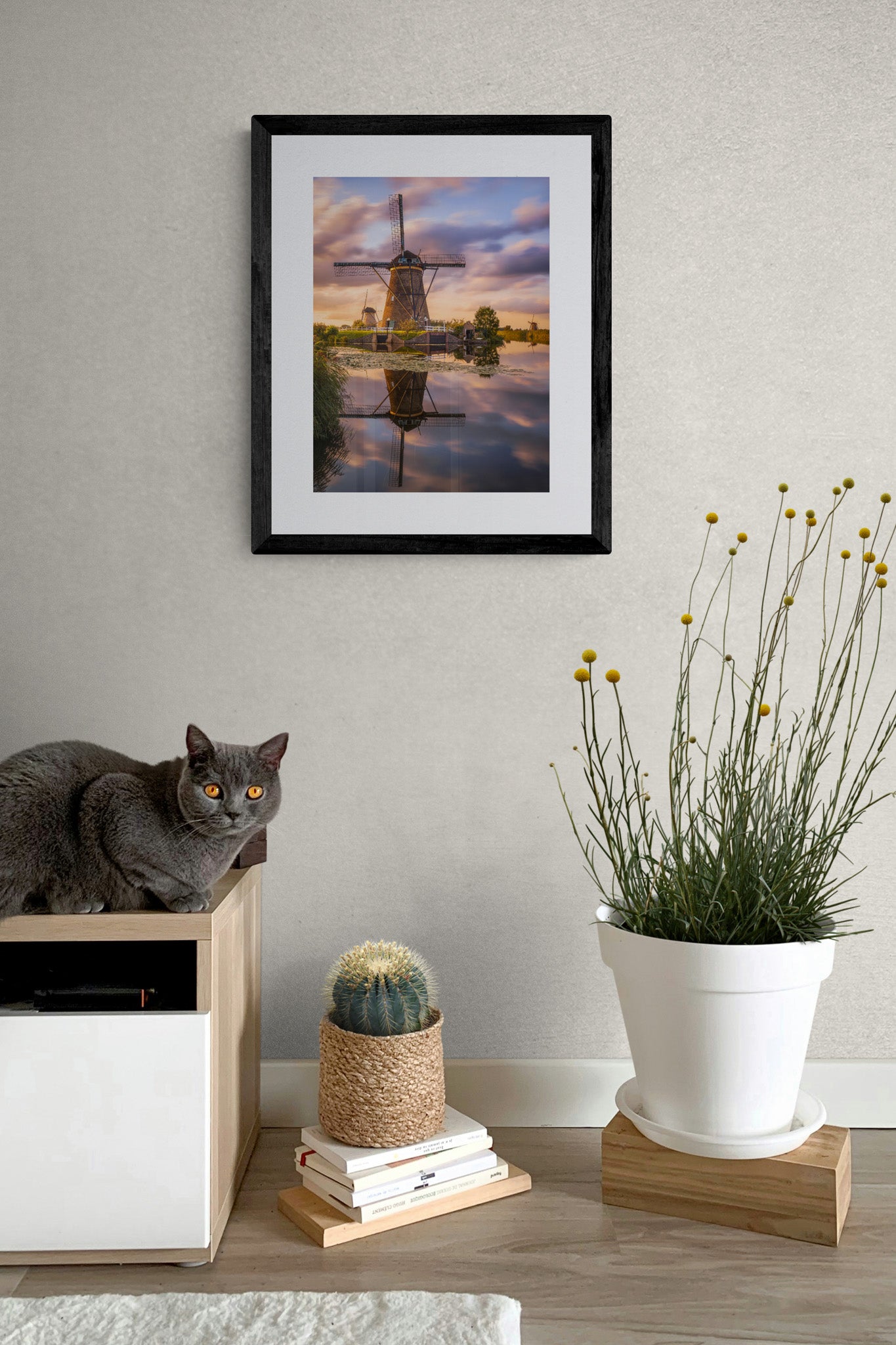 Image Title: Golden Irony Photographer: Marcus Danz Location: Kinderdijk, Netherlands Image description: The iconic windmills in Kinderdijk (Netherlands) present themselves in the warm light of the sunset. High quality Fine Art print up to 36 inch / around 90 centimeters on Hahnemühle paper available. Small variant in living room.