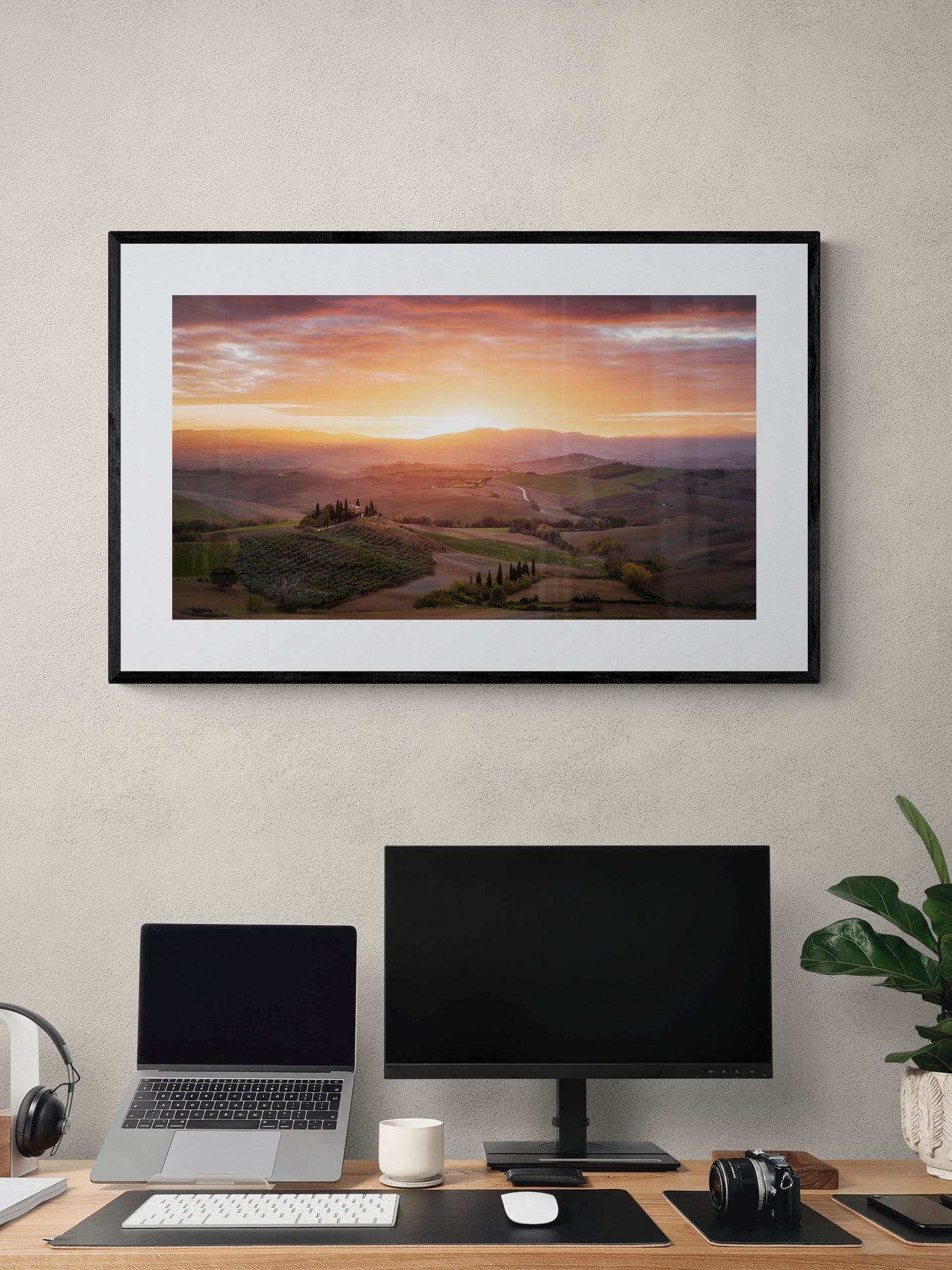 Image Title: Morning Glory Photographer: Marcus Danz Location: Val D'orcia, Italy Image description: The rolling hills of Tuscany and Podere Belvedere are caressed by the soft light of the morning sky. High quality Fine Art print up to 36 inch / around 90 centimeters on Hahnemühle paper available. Large variant over computer desk.