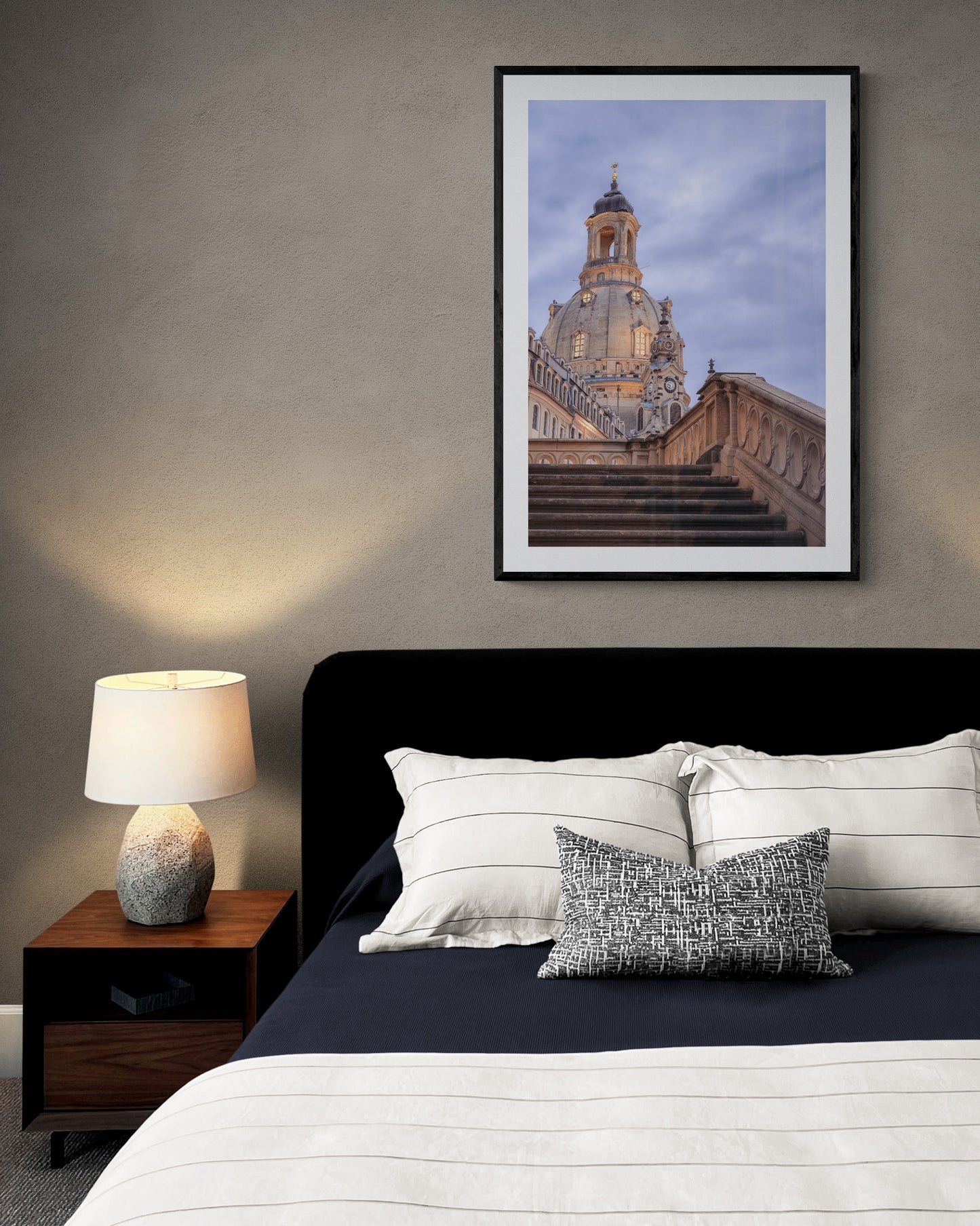 Image Title: Stairway to Heaven Photographer: Marcus Danz Location: Dresden, Germany Image description: In the dawning twilight of this summer evening, the illuminated sandstone of Dresden's "Frauenkirche“ contrasts wonderfully with the blue shades of the sky. High quality Fine Art print up to 36 inch / around 90 centimeters on Hahnemühle paper available. Large variant in bedroom.