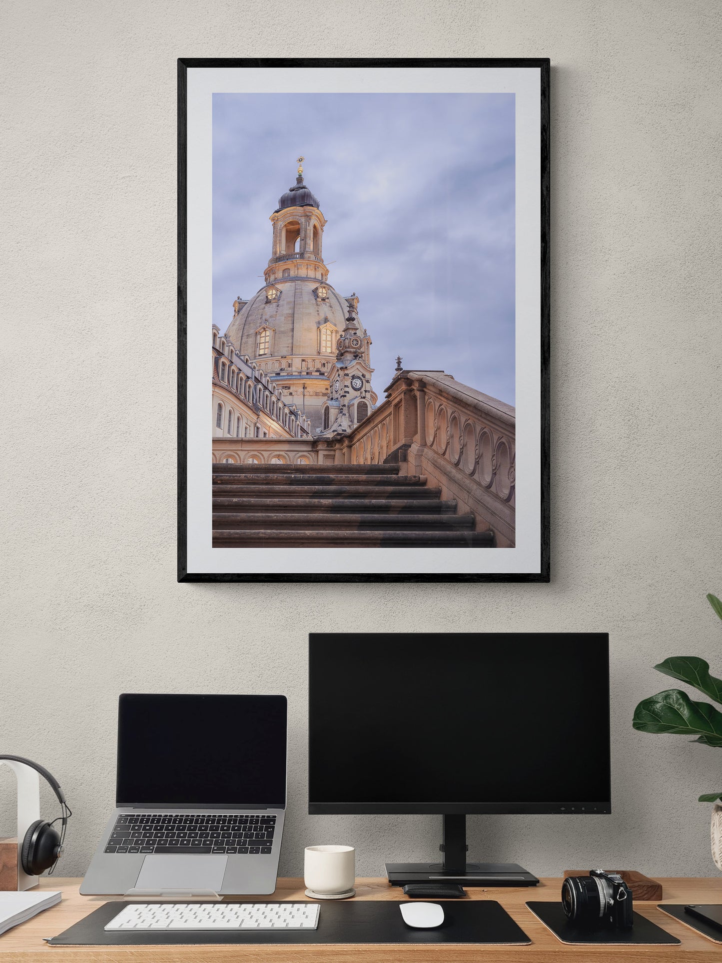 Image Title: Stairway to Heaven Photographer: Marcus Danz Location: Dresden, Germany Image description: In the dawning twilight of this summer evening, the illuminated sandstone of Dresden's "Frauenkirche“ contrasts wonderfully with the blue shades of the sky. High quality Fine Art print up to 36 inch / around 90 centimeters on Hahnemühle paper available. Large variant over computer desk.