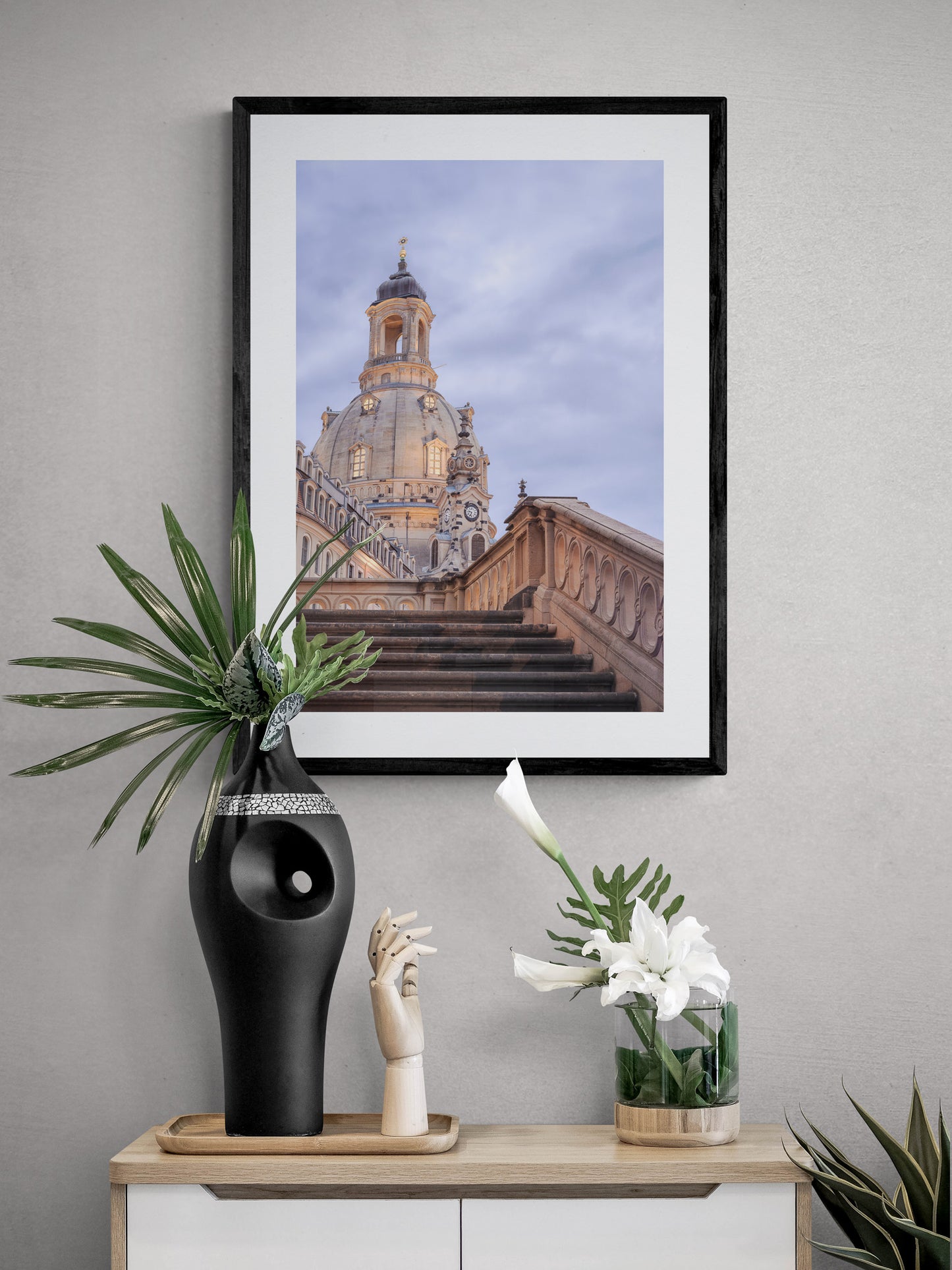 Image Title: Stairway to Heaven Photographer: Marcus Danz Location: Dresden, Germany Image description: In the dawning twilight of this summer evening, the illuminated sandstone of Dresden's "Frauenkirche“ contrasts wonderfully with the blue shades of the sky. High quality Fine Art print up to 36 inch / around 90 centimeters on Hahnemühle paper available. Medium variant over sideboard.