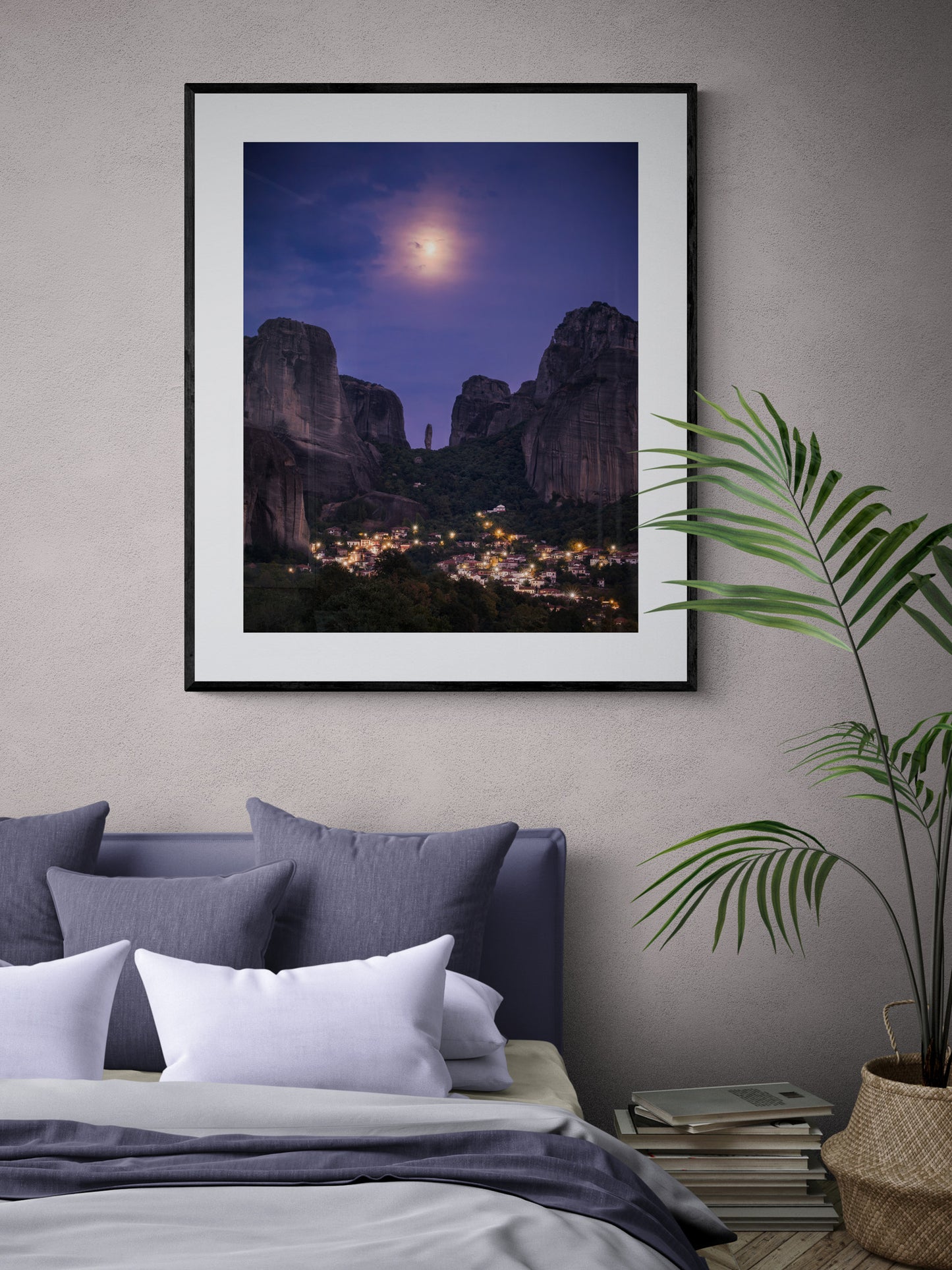 Image Title: The Night Watch Photographer: Marcus Danz Location: Kastraki, Greece Image description: Supported by the full moon, an imposing rock needle seems to watch over the Greek village of Kastraki. High quality Fine Art print up to 36 inch / around 90 centimeters on Hahnemühle paper available. Large variant in bedroom.