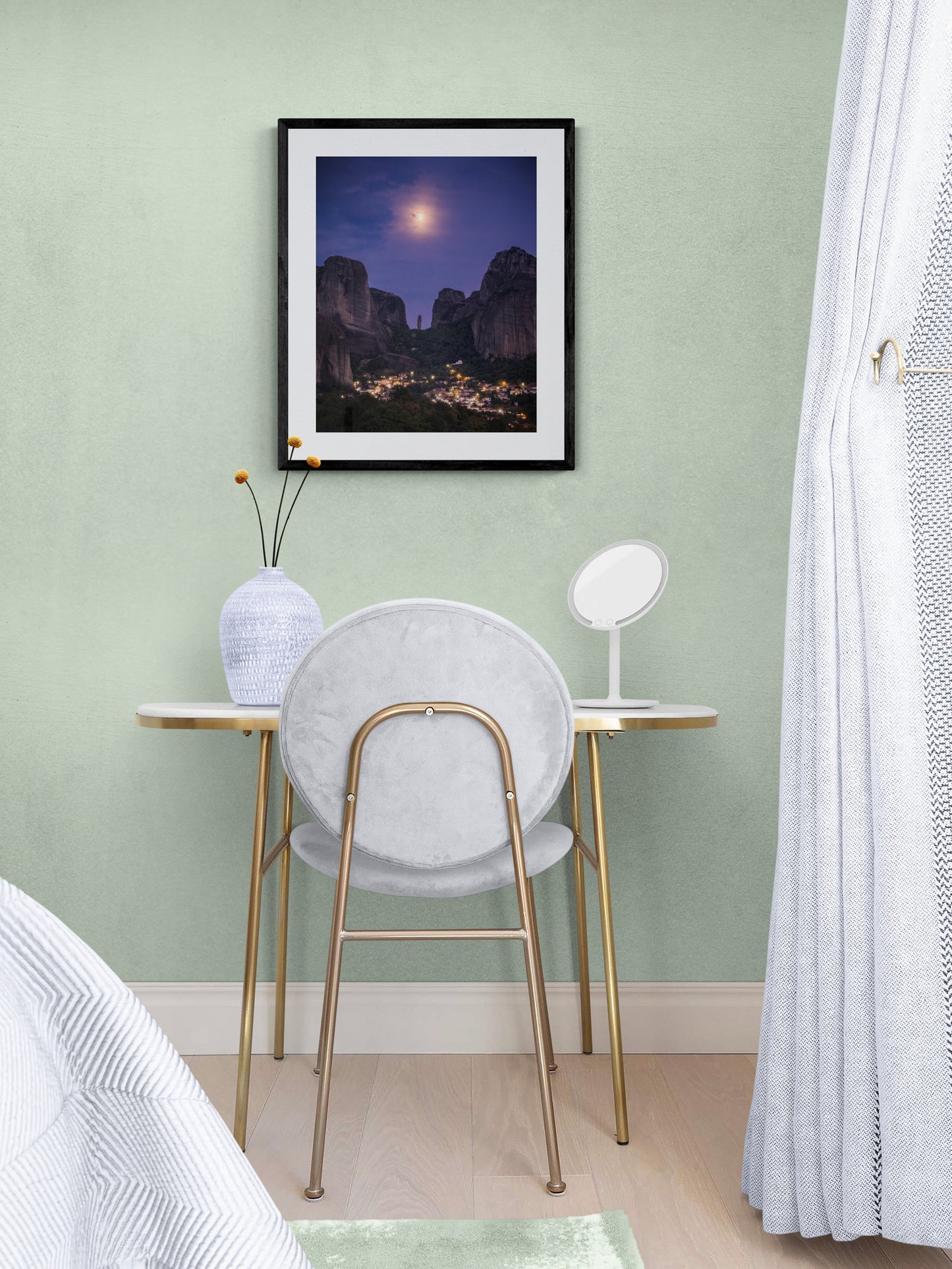 Image Title: The Night Watch Photographer: Marcus Danz Location: Kastraki, Greece Image description: Supported by the full moon, an imposing rock needle seems to watch over the Greek village of Kastraki. High quality Fine Art print up to 36 inch / around 90 centimeters on Hahnemühle paper available. Medium variant in bedroom.