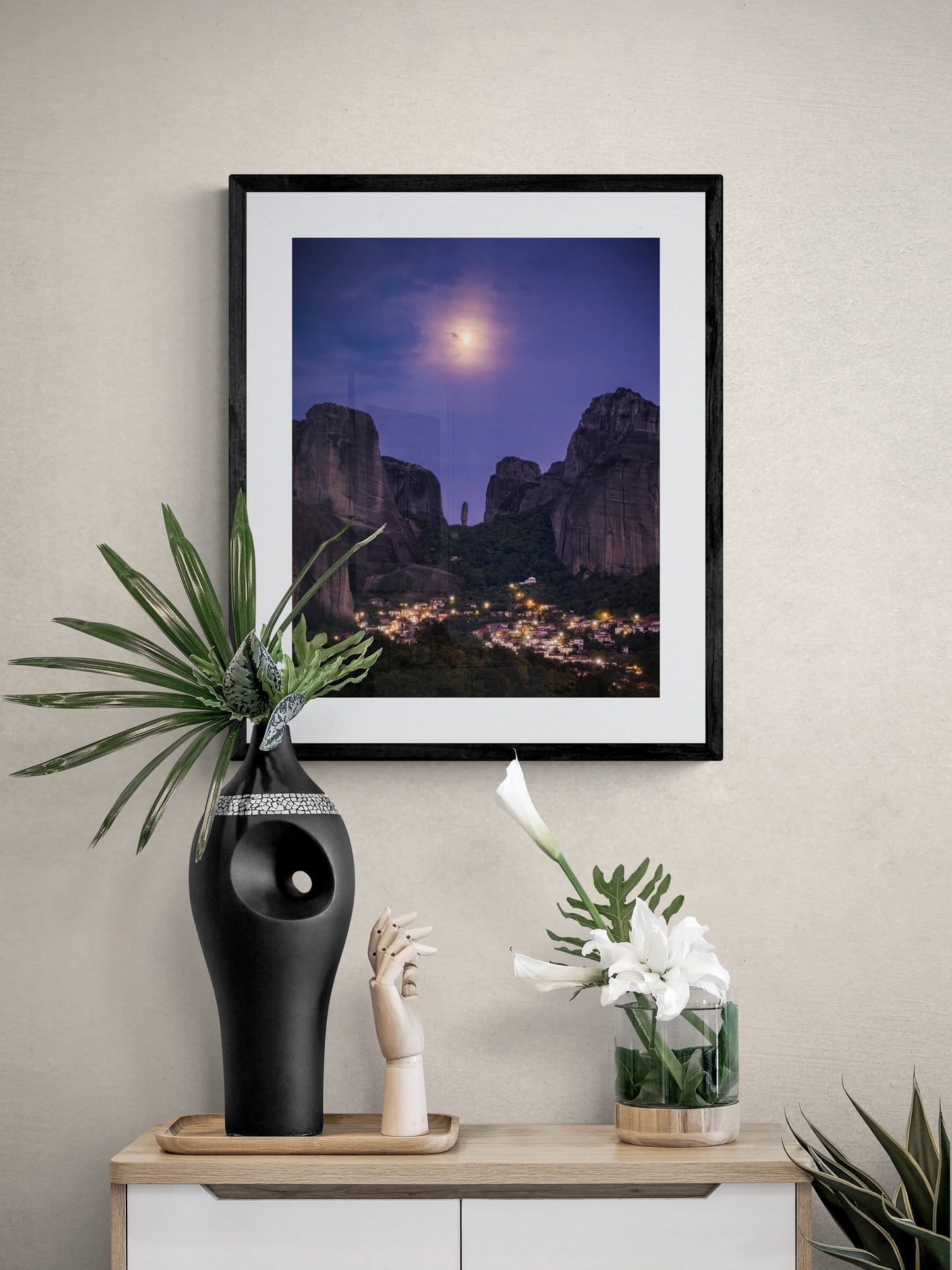 Image Title: The Night Watch Photographer: Marcus Danz Location: Kastraki, Greece Image description: Supported by the full moon, an imposing rock needle seems to watch over the Greek village of Kastraki. High quality Fine Art print up to 36 inch / around 90 centimeters on Hahnemühle paper available. Medium variant over sideboard.