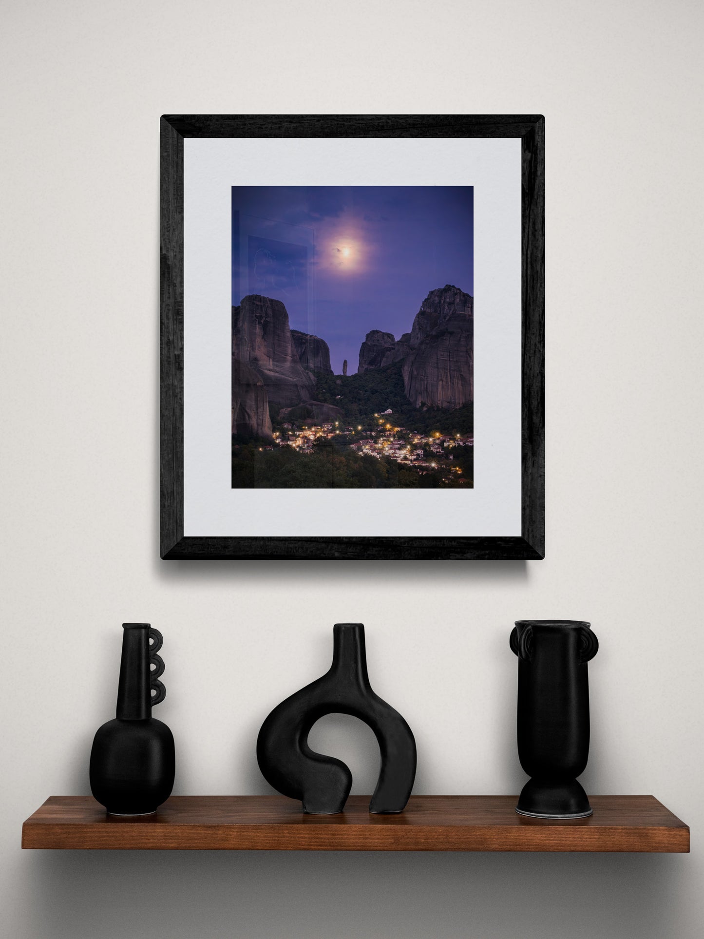 Image Title: The Night Watch Photographer: Marcus Danz Location: Kastraki, Greece Image description: Supported by the full moon, an imposing rock needle seems to watch over the Greek village of Kastraki. High quality Fine Art print up to 36 inch / around 90 centimeters on Hahnemühle paper available. Small variant over shelf.