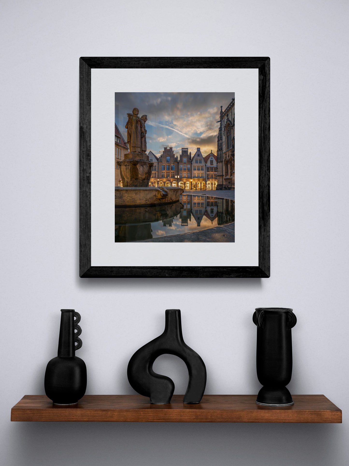 Image Title: Well, it's Münster! Photographer: Marcus Danz Location: Münster, Germany Image description: Münster's ”Prinzipalmarkt“ is reflected in the water of a fountain during sunset. High quality Fine Art print up to 36 inch / around 90 centimeters on Hahnemühle paper available. Small variant over shelf.
