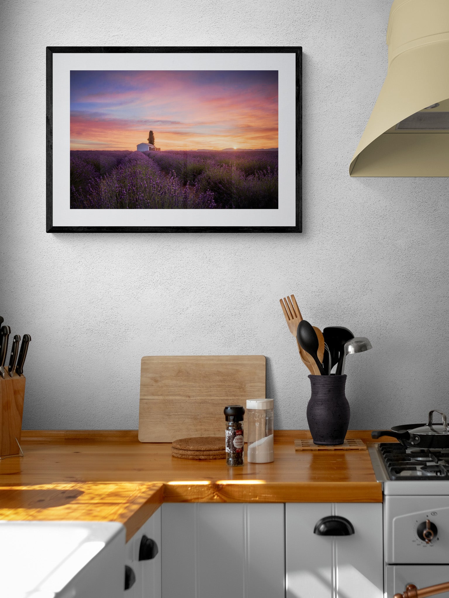 Image Title: A provencal cliche Photographer: Marcus Danz Location: Valensole, France Image description: In the French Provence a spectacular sunrise unfolds over Valensole‘s lush lavender fields. High quality Fine Art print up to 36 inch / around 90 centimeters on Hahnemühle paper available. Medium variant in kitchen.