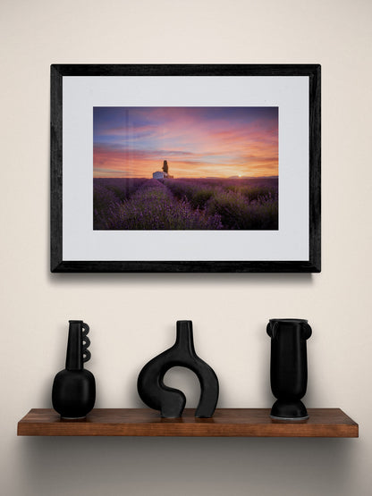 Image Title: A provencal cliche Photographer: Marcus Danz Location: Valensole, France Image description: In the French Provence a spectacular sunrise unfolds over Valensole‘s lush lavender fields. High quality Fine Art print up to 36 inch / around 90 centimeters on Hahnemühle paper available. Small variant over shelf.