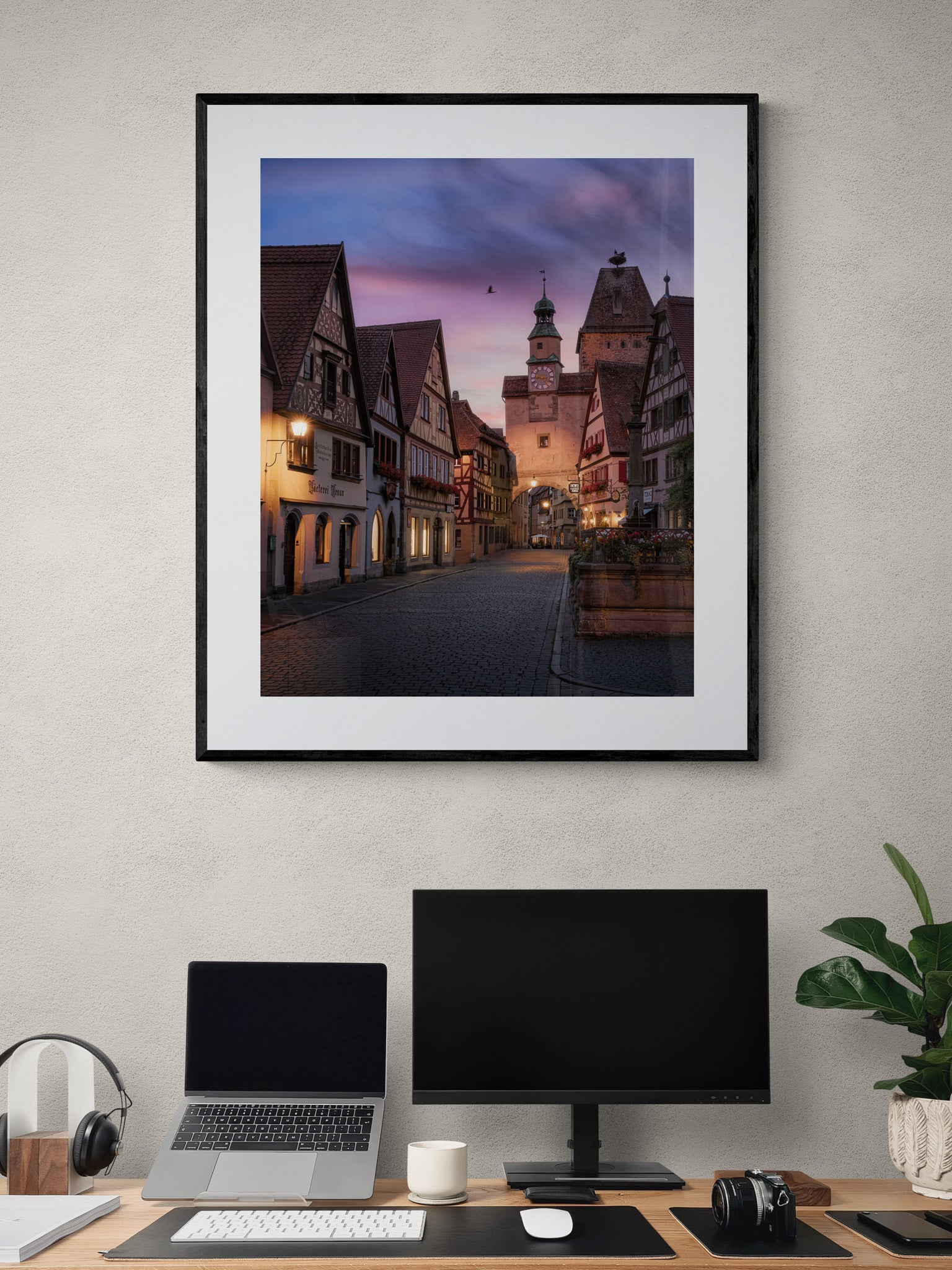 Image Title: Daddy is coming Photographer: Marcus Danz Location: Rothenburg ob der Tauber, Germany  Image description: Beautiful sunset view of the Markus Tower n the romantic town of Rothenburg ob der Tauber. High quality Fine Art print up to 36 inch / around 90 centimeters on Hahnemühle paper available. Large variant over computer desk.