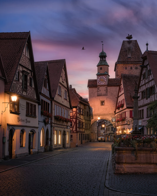 Image Title: Daddy is coming Photographer: Marcus Danz Location: Rothenburg ob der Tauber, Germany  Image description: Beautiful sunset view of the Markus Tower n the romantic town of Rothenburg ob der Tauber. High quality Fine Art print up to 36 inch / around 90 centimeters on Hahnemühle paper available.