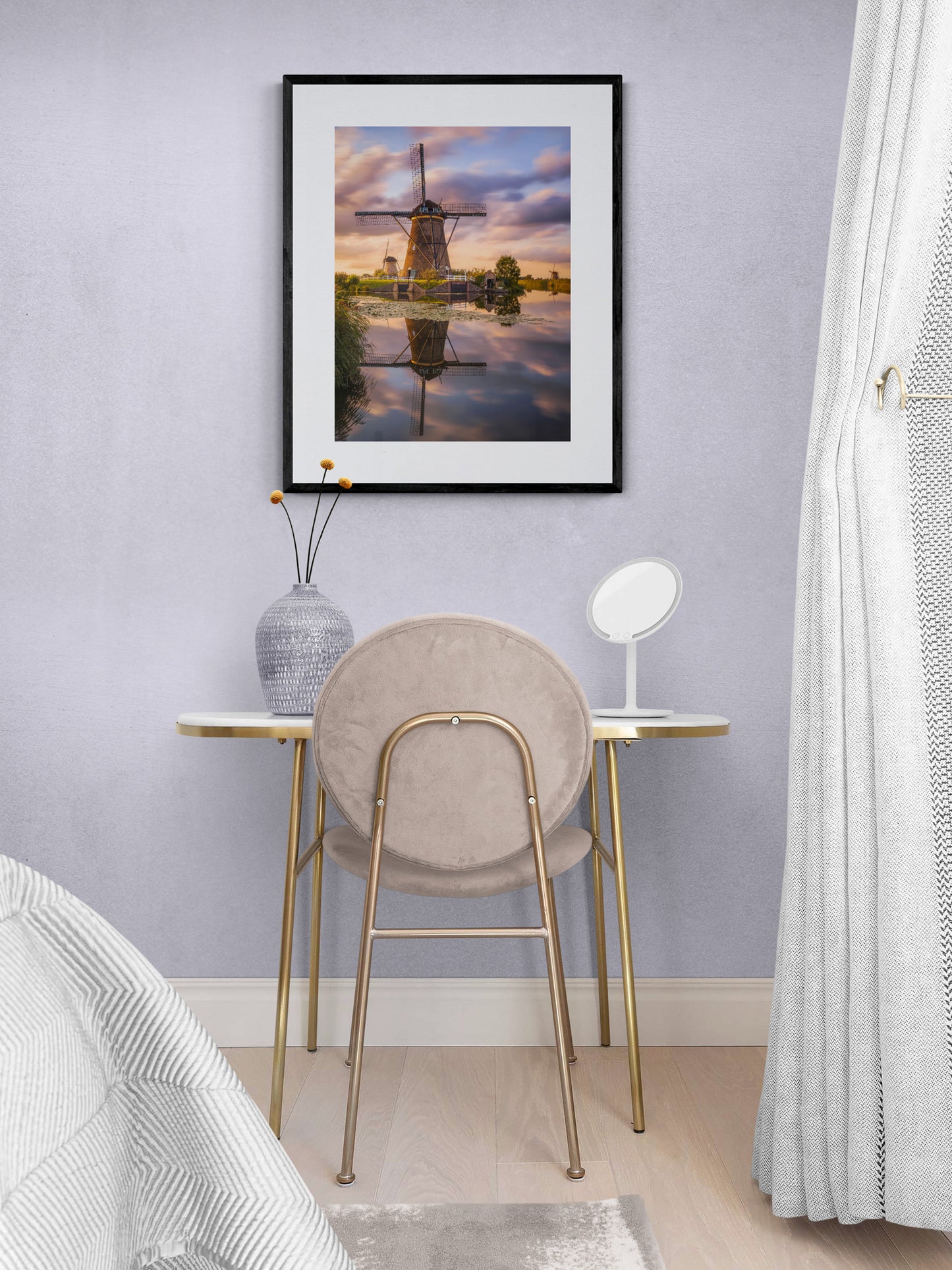 Image Title: Golden Irony Photographer: Marcus Danz Location: Kinderdijk, Netherlands Image description: The iconic windmills in Kinderdijk (Netherlands) present themselves in the warm light of the sunset. High quality Fine Art print up to 36 inch / around 90 centimeters on Hahnemühle paper available. Medium variant in bedroom.