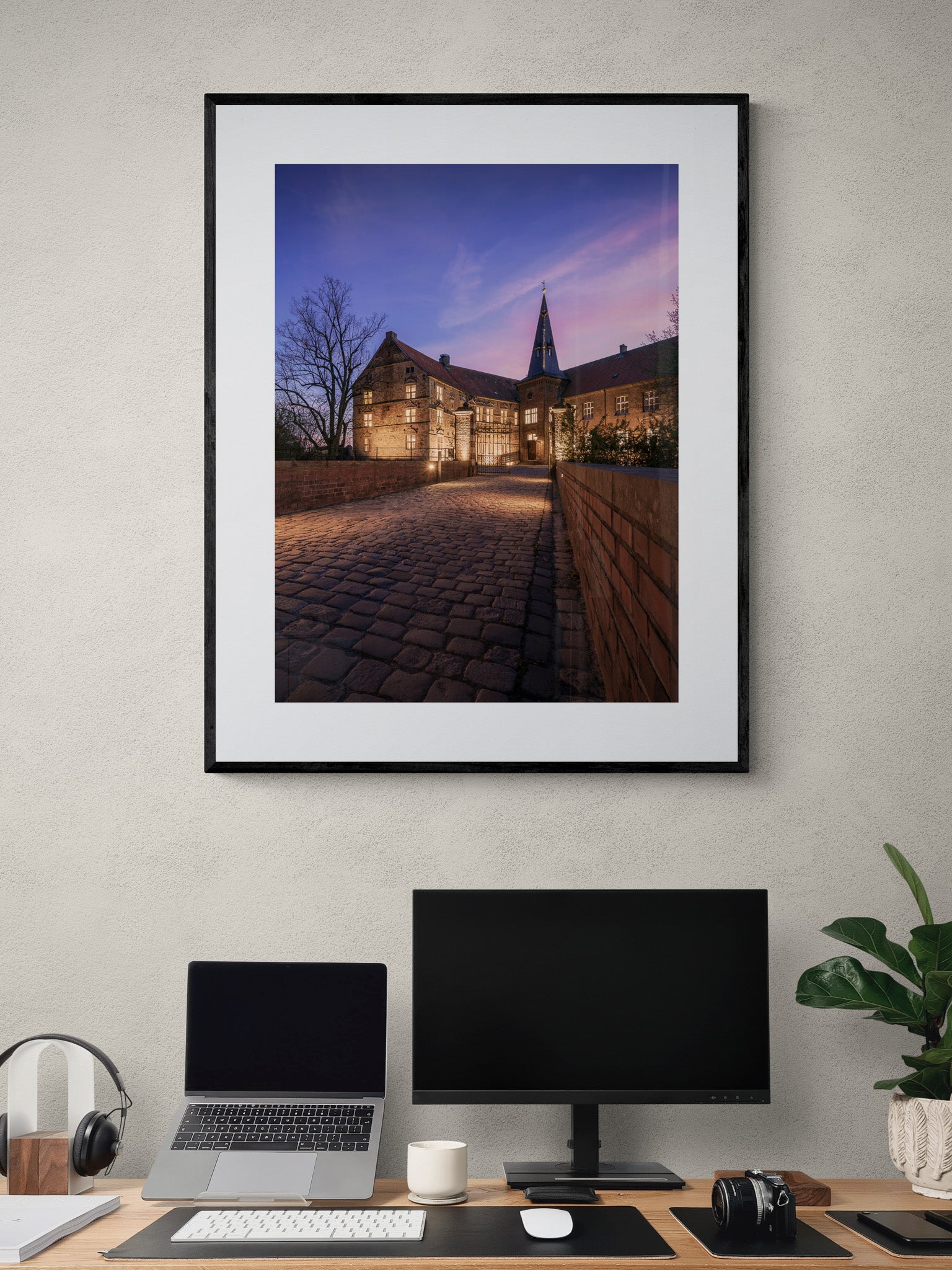 Image Title: Light the Castle Photographer: Marcus Danz Location: Lüdinghausen, Germany Image description: Lüdinghausen Castle is beautifully illuminated on this mild spring evening. High quality Fine Art print up to 36 inch / around 90 centimeters on Hahnemühle paper available. Large variant over computer desk.