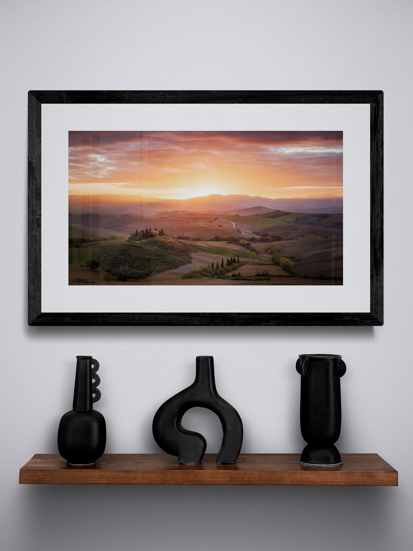 Image Title: Morning Glory Photographer: Marcus Danz Location: Val D'orcia, Italy Image description: The rolling hills of Tuscany and Podere Belvedere are caressed by the soft light of the morning sky. High quality Fine Art print up to 36 inch / around 90 centimeters on Hahnemühle paper available. Small variant over shelf.