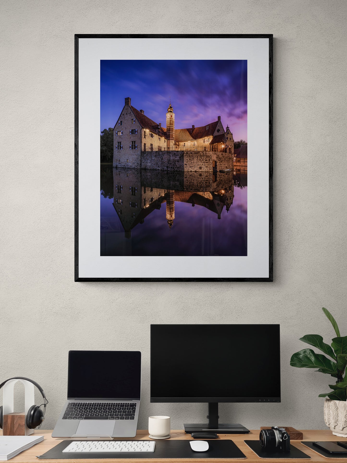 Image Title: Time flies by Photographer: Marcus Danz Location: Lüdinghausen, Germany Image description: Vischering Castle, my home town‘s medieval jewel, shines in all its beauty on this perfect summer evening shortly after sunset. High quality Fine Art print up to 36 inch / around 90 centimeters on Hahnemühle paper available. Large variant over computer desk.