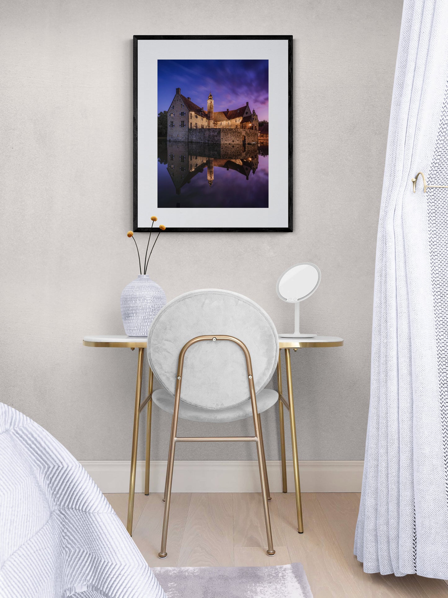 Image Title: Time flies by Photographer: Marcus Danz Location: Lüdinghausen, Germany Image description: Vischering Castle, my home town‘s medieval jewel, shines in all its beauty on this perfect summer evening shortly after sunset. High quality Fine Art print up to 36 inch / around 90 centimeters on Hahnemühle paper available. Medium variant in bedroom.