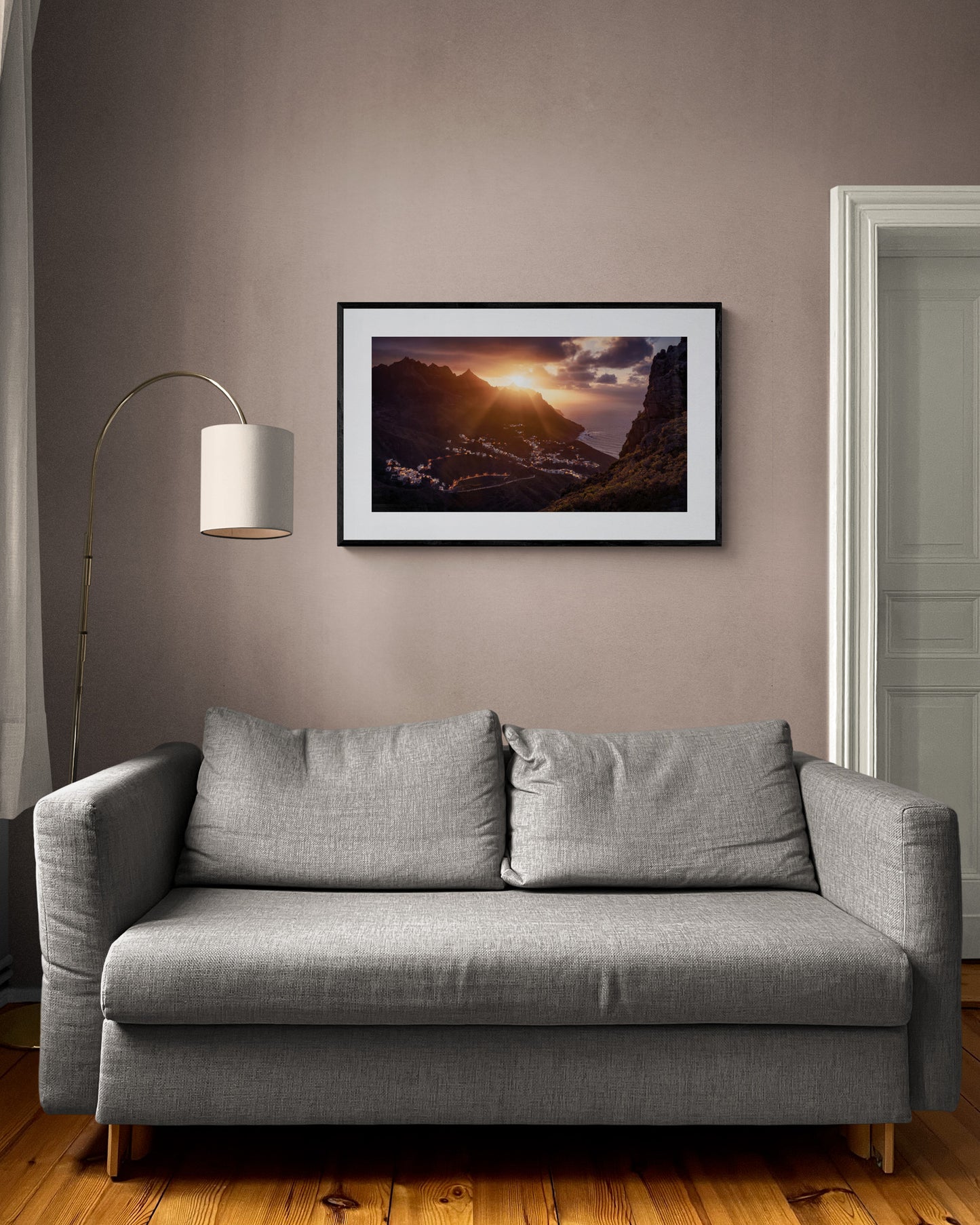 Image Title: The Taganana Twist Photographer: Marcus Danz Location: Tenerife, Spain Image description: Accompanied by the spectacular sunset at the peaks of the Anaga Mountains, the lights of the village of Taganana come to life. High quality Fine Art print up to 36 inch / around 90 centimeters on Hahnemühle paper available. Large variant in living room.