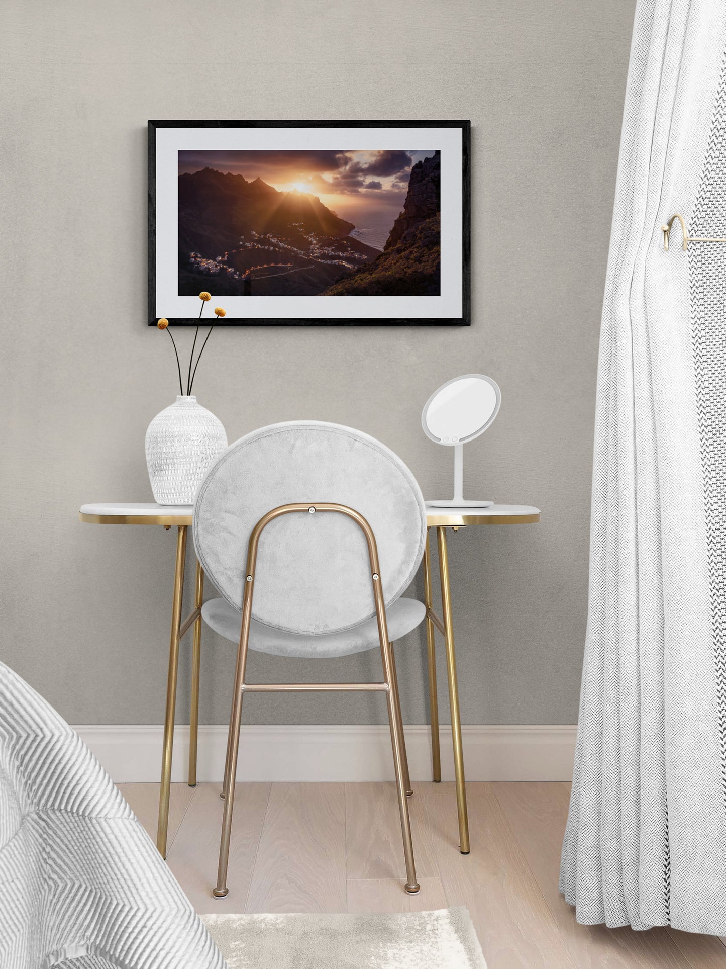 Image Title: The Taganana Twist Photographer: Marcus Danz Location: Tenerife, Spain Image description: Accompanied by the spectacular sunset at the peaks of the Anaga Mountains, the lights of the village of Taganana come to life. High quality Fine Art print up to 36 inch / around 90 centimeters on Hahnemühle paper available. Medium variant in bedroom.