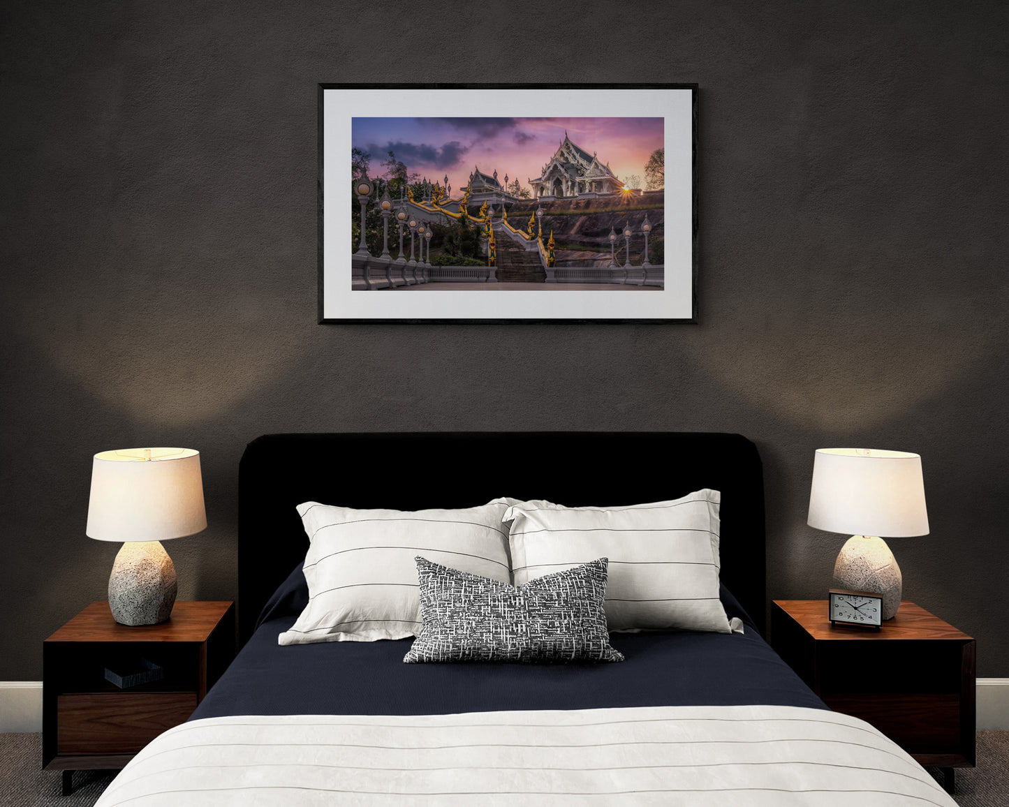 Image Title: The White Temple Photographer: Marcus Danz Location: Krabi, Thailand Image description: Wat Kaew Korawaram, one of the largest local Buddhist temples, appears like an oasis of peace in the last light of the setting sun. High quality Fine Art print up to 36 inch / around 90 centimeters on Hahnemühle paper available. Large variant in bedroom.