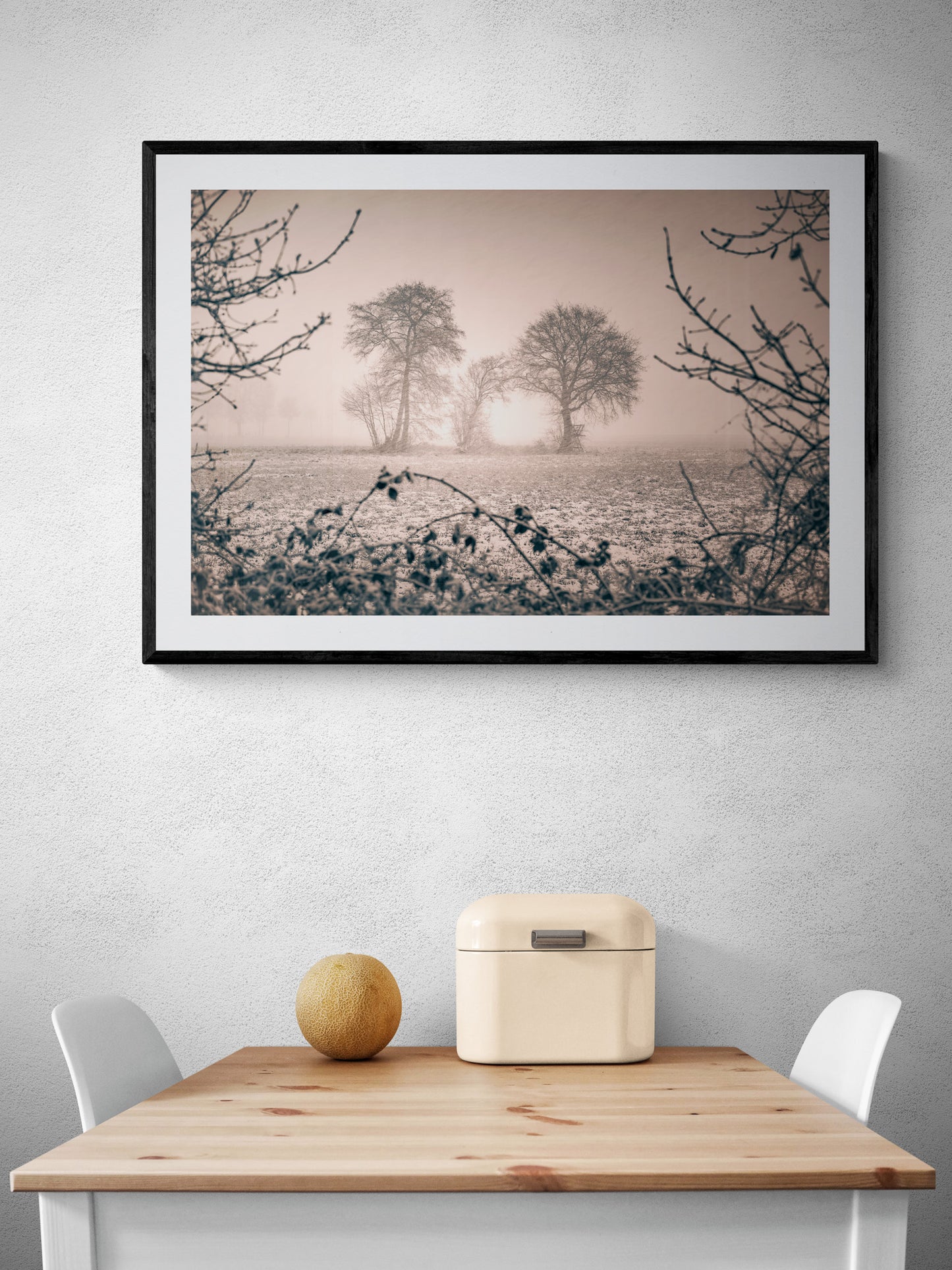 Image Title: Winter is coming Photographer: Marcus Danz Location: Olfen, Germany Image description: The unexpected onset of the first snowfall in the winter of 2017/18 provides this group of trees in near the town of Olfen with a special light atmosphere. High quality Fine Art print up to 36 inch / around 90 centimeters on Hahnemühle paper available. Large variant over kitchen table.
